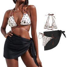 Womens 3Pcs Drawstring Bikini Set Bathing Suit Swimsuit and Cover Up Beach-Skirt S