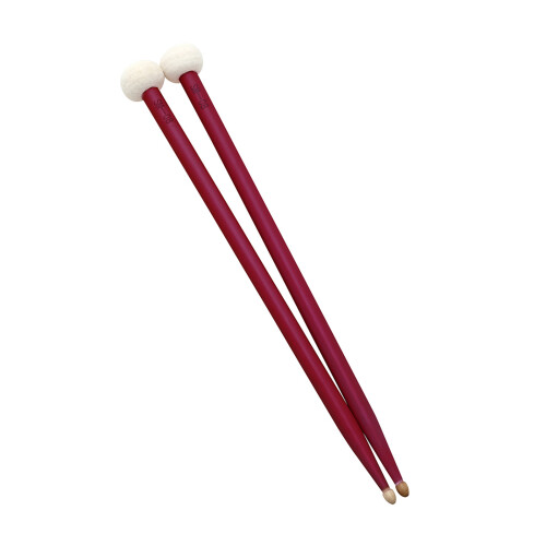 1 Pair Double-end Drum Sticks Soft Felt Mallet Head Drumstick for Percussion Red