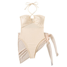 Womens Solid Bathing Suit Two Pieces Swimsuits with Cover Up Sexy Cut out Bikini White L