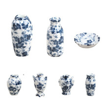 7-Piece Doll House Vases Set, 1:12 Mini Blue & White Porcelain Retro Vase Gi