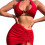 Womens Halter Bikinis Set Solid Color Butterfly Swimsuits 3 Pieces Bathing Suits Red L 1