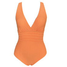 Women One-piece Color Print Bikinis Hollows Swimwear Chest Gathered Bathing Suit Orange S