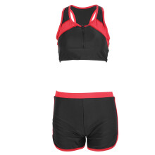 Women Wide Straps Flat Angle Bikinis U-neck Swimsuits Push Up Swimwear Bikinis Red S