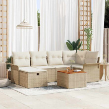 vidaXL Gartensofa-set 7 stk. Beige Poly-Rattan