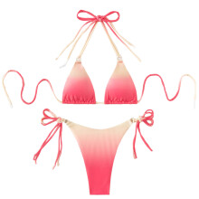 Womens Split Swimsuit Thong Two-Pieces Strappy Swimming Suit High Cut Beachwear Rose red L
