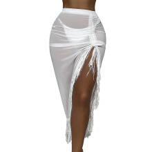 Womens Drawstring Ruched Side Tie Bikini Swimsuits Cover Up Skirt Beach Skirts White M