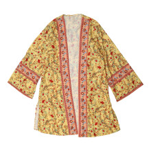 Women Long Sleeve Beachwear Shawl Long Cardigan Vacation Casual Loose Beach Tops Yellow XL