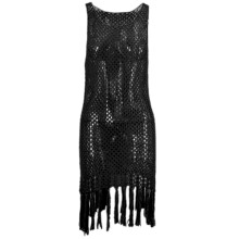 Women Hollow-Out Tassel Cover -ups Bathing Suits Sunscreens Beach Pullover Dress Black L