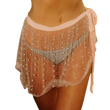 All-matching Bikinis Cover Up Skirt for Women Lace Up Mesh Beach-Skirt Beachwear Apricot S