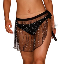 All-matching Bikinis Cover Up Skirt for Women Lace Up Mesh Beach-Skirt Beachwear Black M