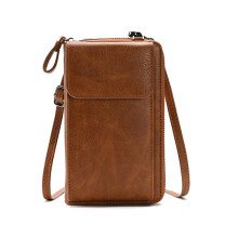 Hasp Shoulder Bag Leather Cash Card Holder Mini Handbag Small Cellphone Bag Brown