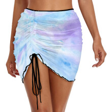 Womens Summer Bikini Cover Up Sexy Sheer Swimsuits Coverups Tie-Dye Beach Skirt Purple M