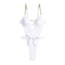 1 Piece Swimsuit for Women Solid Color Bathing Suit Sexy Monokini Swimwear White L