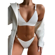 Women O-Ring String Bikinis Set High Cut Swimwear Girl High Cut Bathing Suit Ins White M