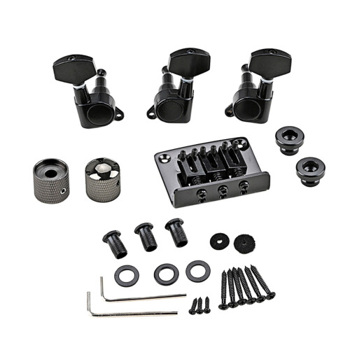 3 Strings Guitar Bridge Set Durable Guitar Saddle Bridge Tuning Peg Control Knob Black