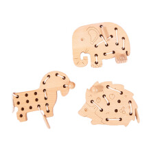 Animals Leaf Star and Moon Wooden Threading Toys Set Toddler Threading Toys A