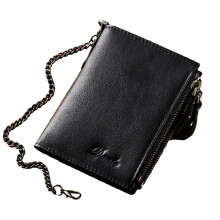 Stylish Blocking Anti-theft Wallet with Chain and Zipper for Cards and Cash Black