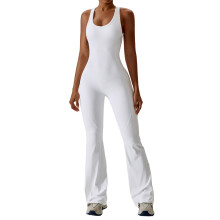 Womens Summer High Waist Casual Wide Leg Jumpsuit Pants Elastic Smocked Waist White S