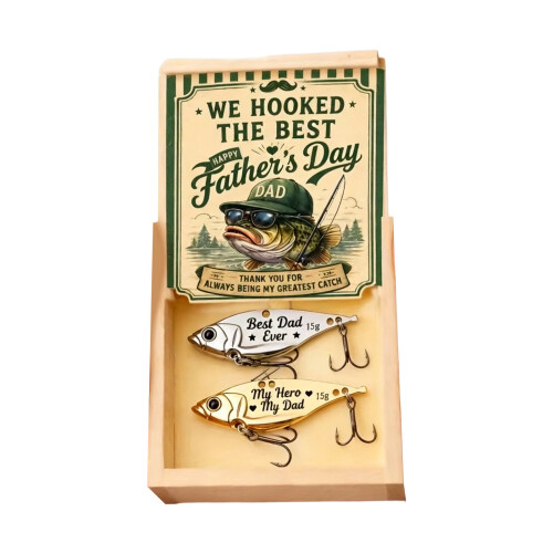 Fishing theme present case for dad with silver metal fish pair 2pcs