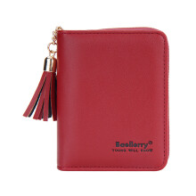 Women Zipper Wallet Tassel Card Coin Purse PU Leather Change Pocket Cards Holder Red