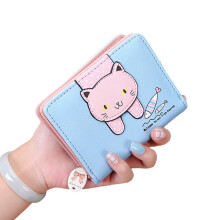 Coin Purse Leather Cartoon Cat Wallet Cash Holder Credit Card Bank Card Holder Blue