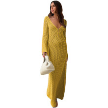 Beach Swimsuit Cover Up Knitted Hollow Beach Cover Ups Swimwear Cover Up Yellow S