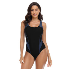 Women Athletic One Piece Swimsuits Sporty Bathing Suit Full Coverage Swimwear Black gray S