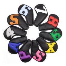10Pcs Leather Golf Iron Head Covers Golf Headcover Protective Cover Waterproof Black