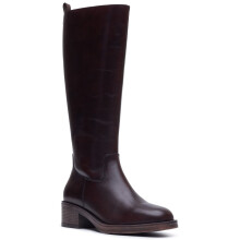 (, ) Hush Puppies Antonia Long Leather Women's Chocolate Heeled Knee High Boots