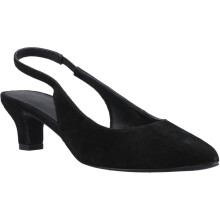 (, ) Hush Puppies Nahla Suede Heel Leather Women's Black Round Slingback Shoes