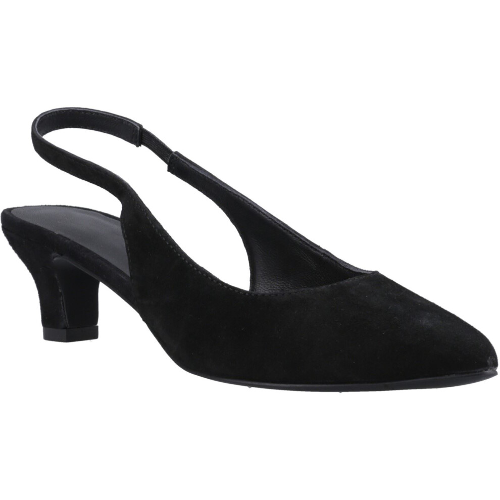 Hush Puppies (, ) Nahla Suede Heel Leather Women's Black Round Slingback Shoes