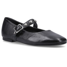 (, ) Hush Puppies Charlene Stud Ballerina Leather Women's Black Flats