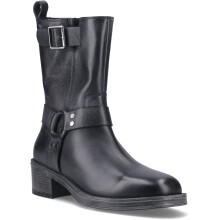 (, ) Hush Puppies Althea Buckle Leather Women's Black Heeled Mid Calf Boots