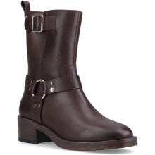 (, ) Hush Puppies Althea Buckle Leather Women's BROWN Heeled Mid Calf Boots