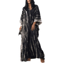 Womens Over Size Clothing Printing Long Swimsuit Cover Long Maxi Outfit Black and White
