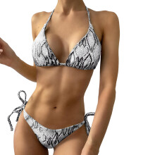Women Halter Triangle Bikinis Set Lady Two Pieces Swimwear Lace Up Swimsuits White S
