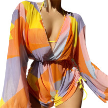 Ladies Summer Swimsuit Thin Backless Bra Jumpsuit Bathing Suit Thong Set Yellow M