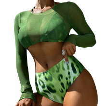 3pcs Women Swimsuits Sexy Thong Bra Tank Top Set Green Color Seaside Bathing Set Green M