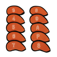 10Pcs Mesh Fabric Golf Head Covers Golf Club Head Golf Wedges Covers with Number Orange