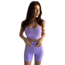 Workout Set Women Seamless 2 Piece Yoga Outfits High Waist Shorts + Crop Tops Purple S