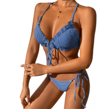 Womens Triangle Bikini Halter Tie Side Triangle Swimsuit String Halter Bikinis Blue S