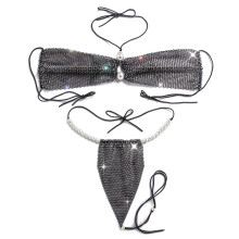 2x Chic Glitter Halter for Triangle Bikini Set Swimsuit for Summer Vacation Pool Black