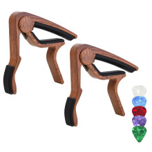 Adjustable 3 in1 Alloy Guitar Capo & Silicone Pad Sliding Capo with 5Pcs Picks Wood Grain