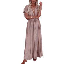 Charming V Neck Sexy Caftan Cardigan Women Beach Bathing Suit for w/ Adjustable Khaki