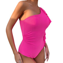 Womens One Piece Bathing Suit One Shoulder Tummy-Control Swimsuit Sexy-Swimwear Pink S