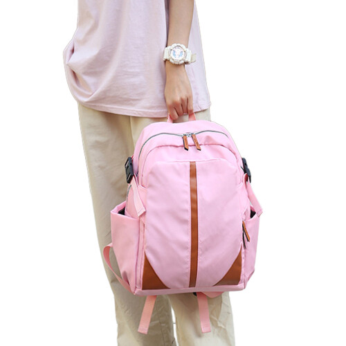 Functional Women's Daypack Nylon Backpack School Bag with Adjustable Straps Pink
