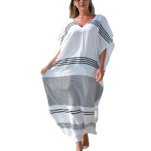 Summer Cover-Ups Bathing Suit Ladies Beach Wear Ethnic Print Kaftan Black and white stri