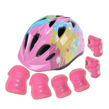 Kids Sports Helmet Set with Knee Pads Wrist Guards Elbow Pads Adjustable Pink butterfly