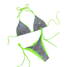 Womens 2-pieces Soft Bag Bikinis Set Strappy Sexy Lacing Bathing Suit Thong Set Silver L