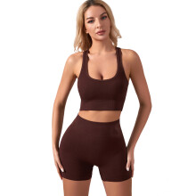Womens Workout Outfits High Waist Leggings and Yoga Bra Set Sports Exercise Sets Brown L
